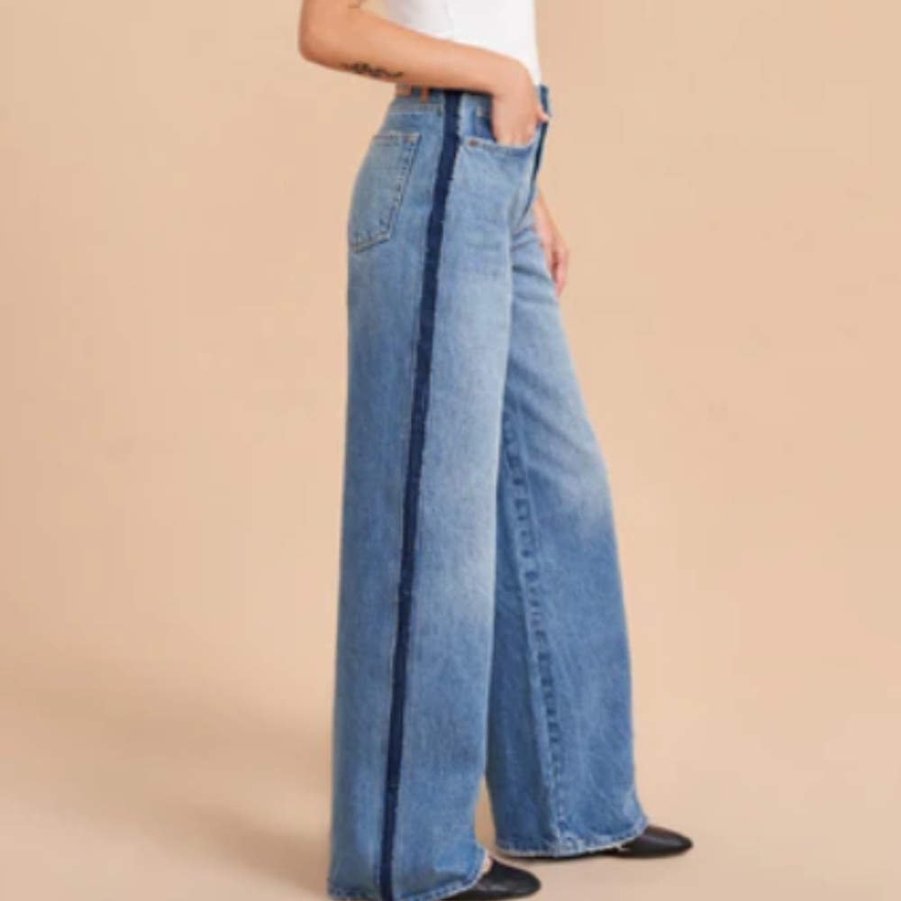 La Ligne Two-Tone Wide-Leg Jeans in Light and Dark Blue